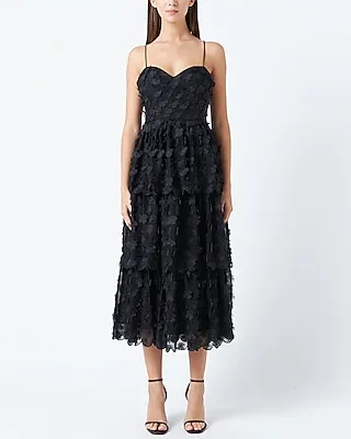 Cocktail & Party Endless Rose Floral Tiered Midi Dress Black Women's L