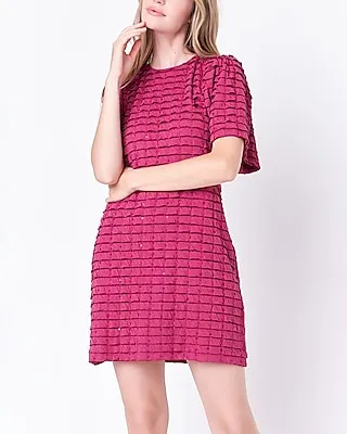 Cocktail & Party English Factory Embroidery Tiered Jersey Mini Dress Pink Women's XS