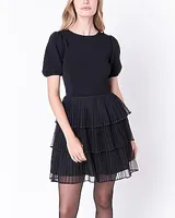 Cocktail & Party English Factory Mixed Media Pleated Mini Dress Black Women's S