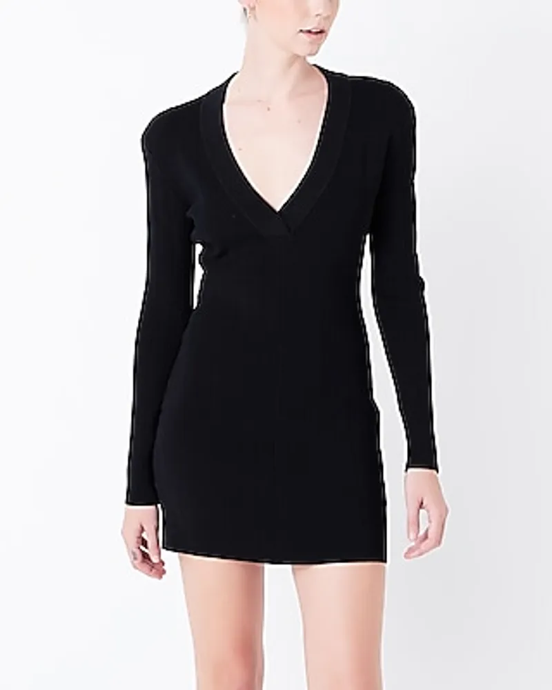 Cocktail & Party Grey Lab Power Shoulder Knit Mini Dress Black Women's M