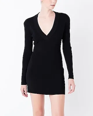 Cocktail & Party Grey Lab Power Shoulder Knit Mini Dress Black Women's XS