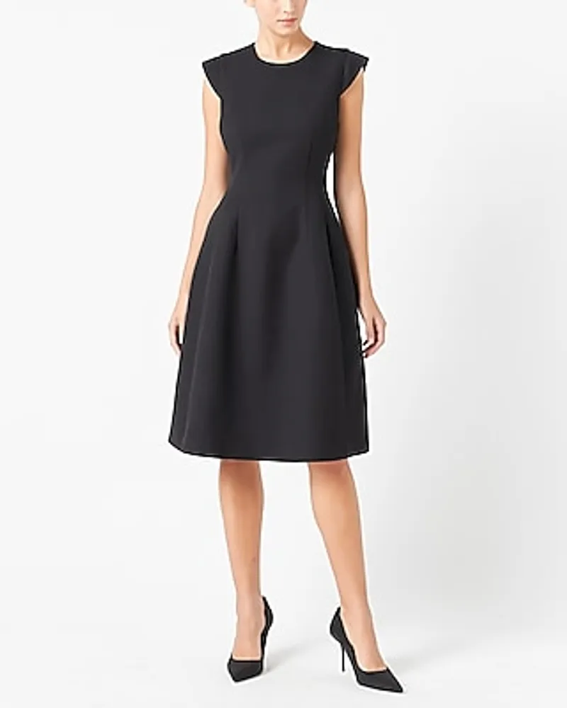 Cocktail & Party Endless Rose Voluminous Cap Sleeve Midi Dress Black Women's