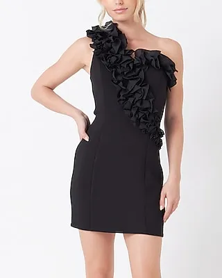 Cocktail & Party Endless Rose Asymmetrical Ruffle Stretch Mini Dress Black Women's S