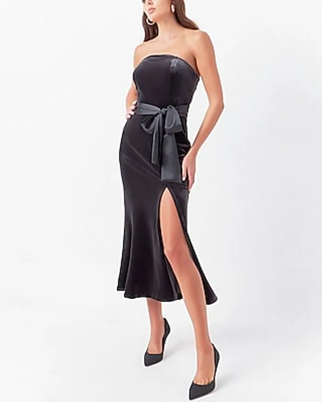 Express Cocktail & Party Endless Rose Strapless Velvet Bow Midi Dress Gray  Women's XS | MainPlace Mall