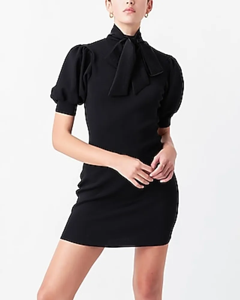 Cocktail & Party Endless Rose Sheen Bow Tie Knit Mini Dress Black Women's M