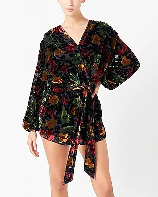 Cocktail & Party Endless Rose Long Sleeve Burnout Velvet Romper Black Women's XS