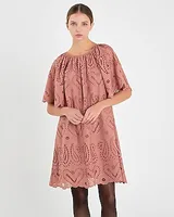 Cocktail & Party English Factory Paisley Embroidered Shift Mini Dress Purple Women's S