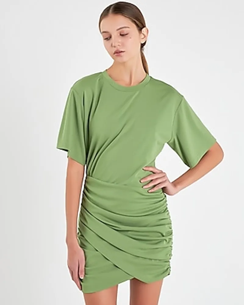 Casual Grey Lab Asymmetric Ruched Mini Dress Green Women's