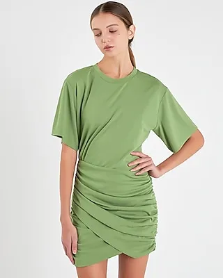 Casual Grey Lab Asymmetric Ruched Mini Dress Green Women's L