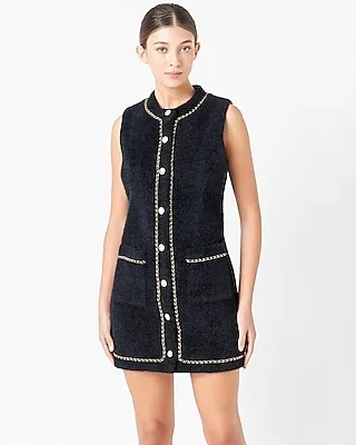 Cocktail & Party Endless Rose Fuzzy Chain Trimmed Mini Dress Black Women's XS