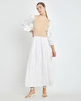 Casual English Factory Long Sleeve Mixed Media Maxi Dress Neutral Women's M