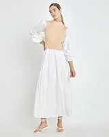 Casual English Factory Long Sleeve Mixed Media Maxi Dress