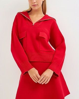 English Factory Quarter-Zip Knit Sweater Red Women's S