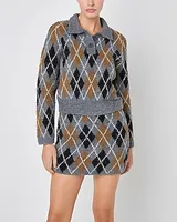 Grey Lab Argyle Collared Slightly Cropped Sweater Gray Women's