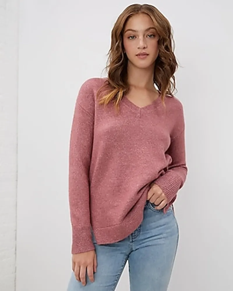Upwest Comfy V-Neck Relaxed Sweater Pink Women's L