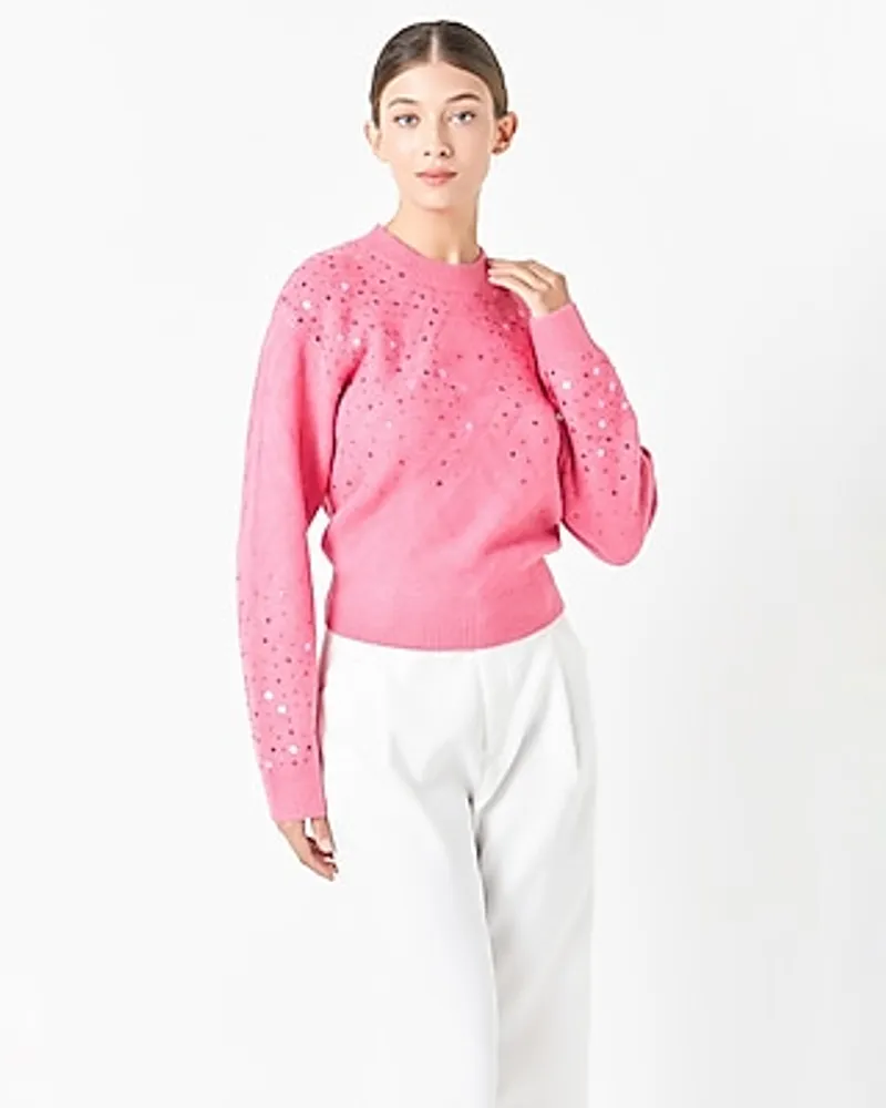 Endless Rose Sequins Knit Oversized Sweater Pink Women's L