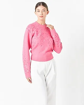 Endless Rose Sequins Knit Oversized Sweater Pink Women's M