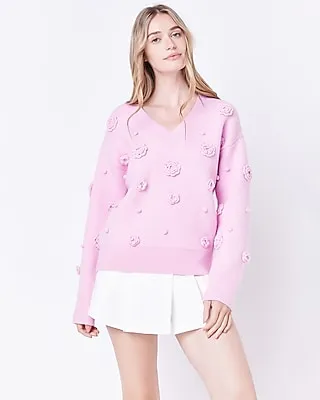 English Factory Flower V-Neckline Oversized Sweater Pink Women's