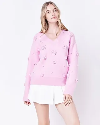 English Factory Flower V-Neckline Oversized Sweater Pink Women's M