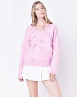 English Factory Flower V-Neckline Oversized Sweater Pink Women's