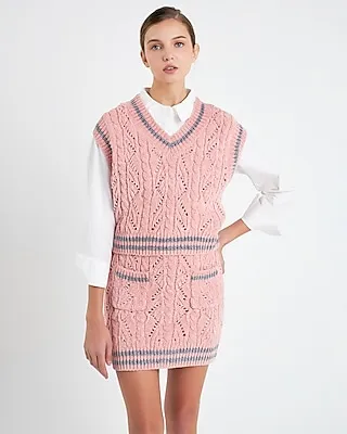 English Factory Chenille Contrast Sweater Vest Pink Women's M