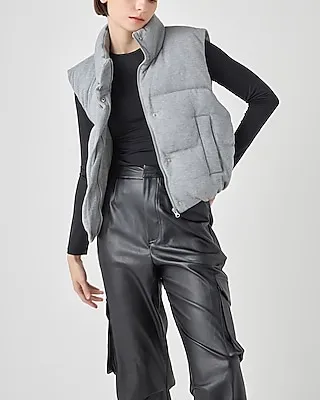 Grey Lab Knit Cropped Puffer Vest Gray Women's S