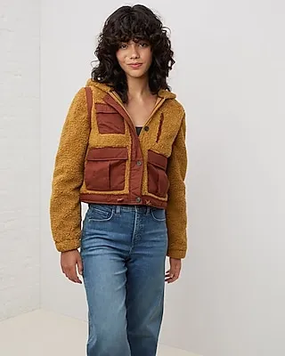 Upwest Convertible Utility Sherpa Cropped Vest Jacket