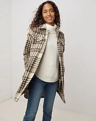 Upwest Brushed Flannel Plaid Shacket Brown Women