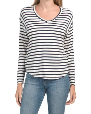 Long Sleeve V-neck Striped Shirt for Women