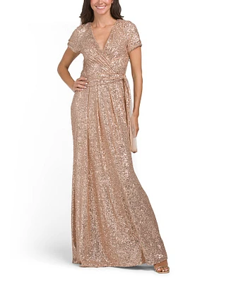 Sequin Wrap Style Gown for Women