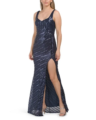 Striped Sequin Wrap Style Gown for Women