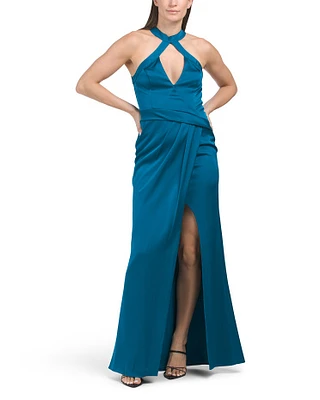 Wrap Style Cut Out Halter Gown for Women