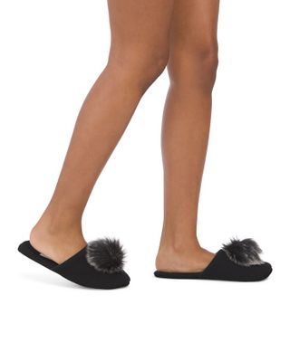 Cashmere Slippers With Pom Pom for Women
