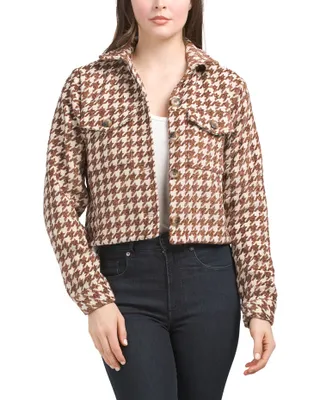 Houndstooth Crop Shacket With Chest Pockets