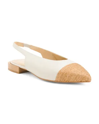 Leather Flats With Raffia Toe For Women