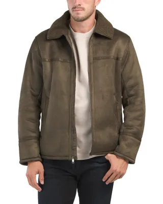 Long Sleeve Faux Suede Zip Front Jacket For Men