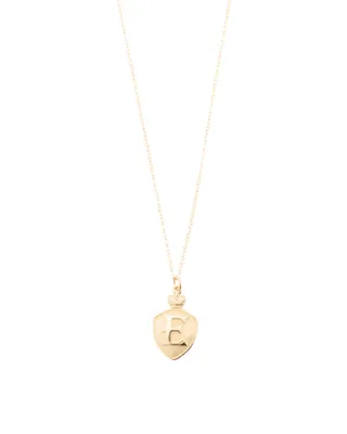 14K Gold Initial Crest Pendant Necklace For Women
