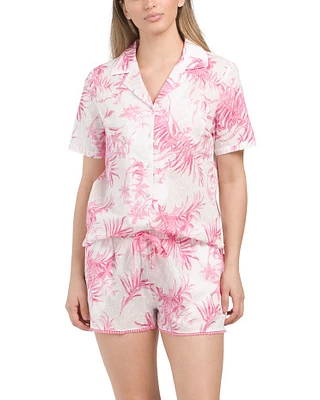 Tropical Notch Top And Shorts Pajama Set For Women