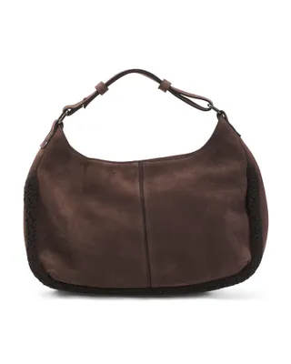 Suede Hobo With Faux Fur Stitching