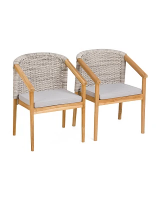 Set Of 2 Outdoor Teak Arm Chairs With Cushion