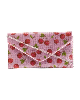 Cherry Print Crystal Envelope Clutch For Women
