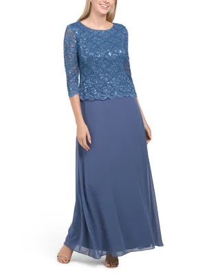 Three-Quarter Sleeve Lace Top Gown For Women