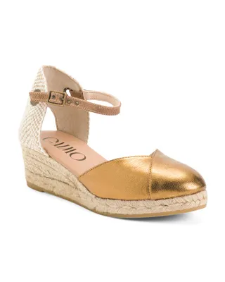 Leather Wedge Espadrille Sandals For Women