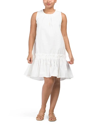 Ruffle Hem Poplin Mini Dress For Women