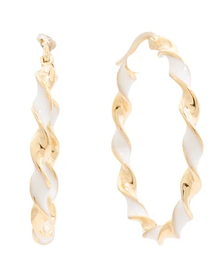 18Kt Gold Plated White Enamel Twisted Hoop Earrings For Women
