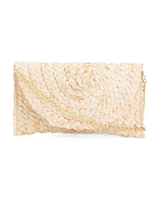 Woven Straw Summer Clutch With Chain Shoulder Strap