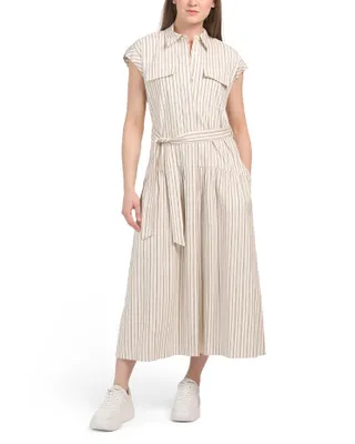 Linen Blend Laurel Sleeveless Shirtdress For Women