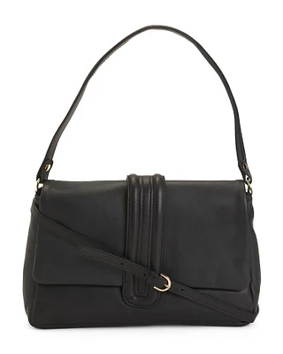 Leather East West Flap Over Satchel