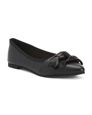 Leather Bow Ballet Flats For Women