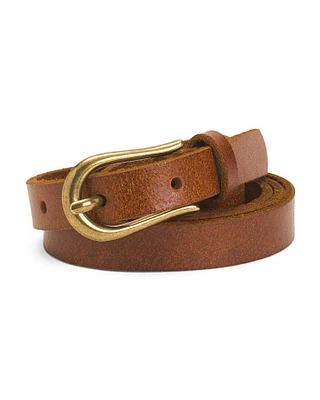Leather Basic Skinny Belt With Simple Equestrian Buckle For Women